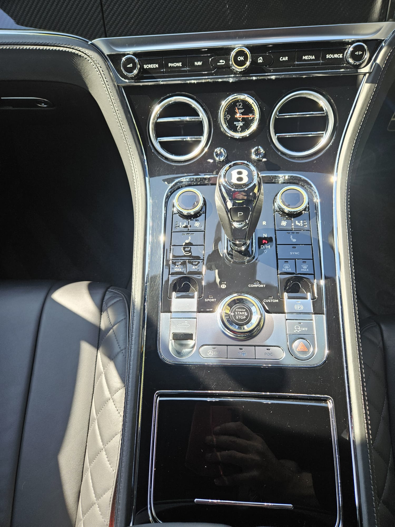 Bentley interior console after an interior detail