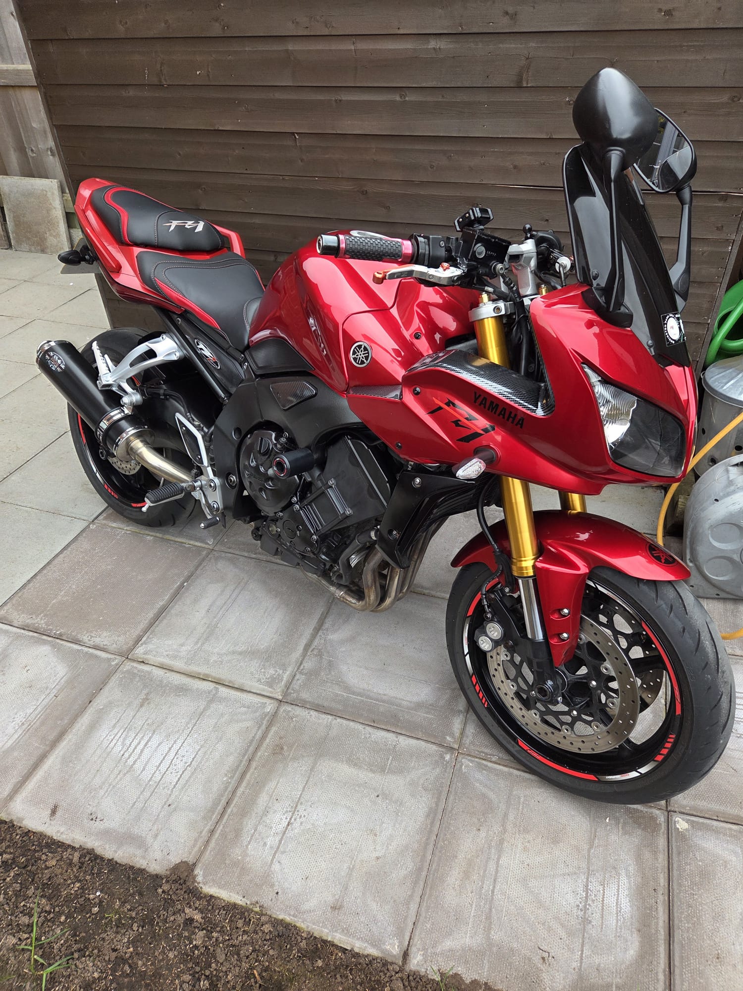 Red sports motorcycle after detailing